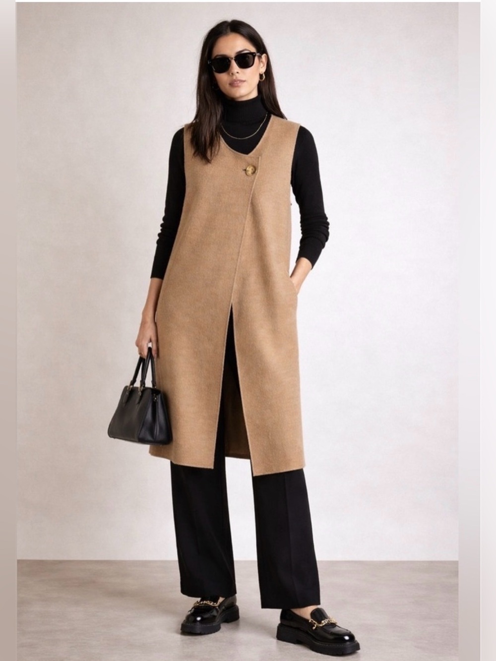 Chico’s Women’s Boiled Wool Anna Vest Dress Camel Size 1 (Medium)